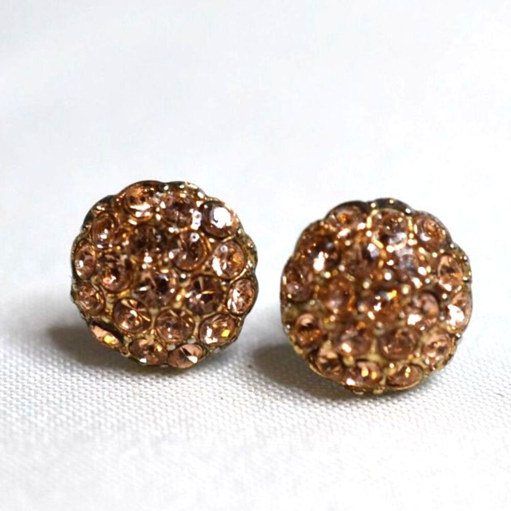 Elegant Y2K Champagne Crystal Fave' Gold Tone Stud/Post Party Glam Diva Earrings